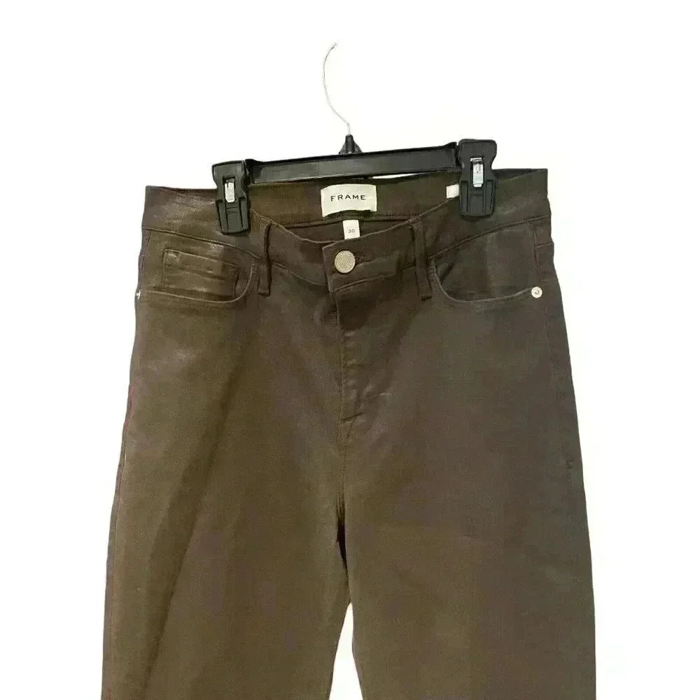 New FRAME Le Crop Flare Brown Espresso Coated Jeans Size 30 - Picture 8 of 11